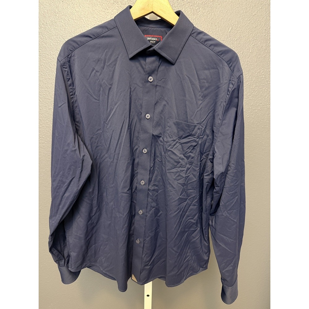 Untuckit Performance Shirt Medium Navy Blue Mens Outdoors Casual Prep Athleisure